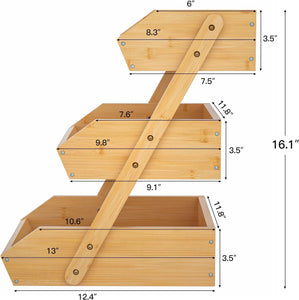 Bamboo Basket/ Kitchen Counter Stand 2-3 Tier Rack/ Home Storage Tiered Bowl/ Display Tray Holder for Bread, Fruit, Vegetables & Snacks