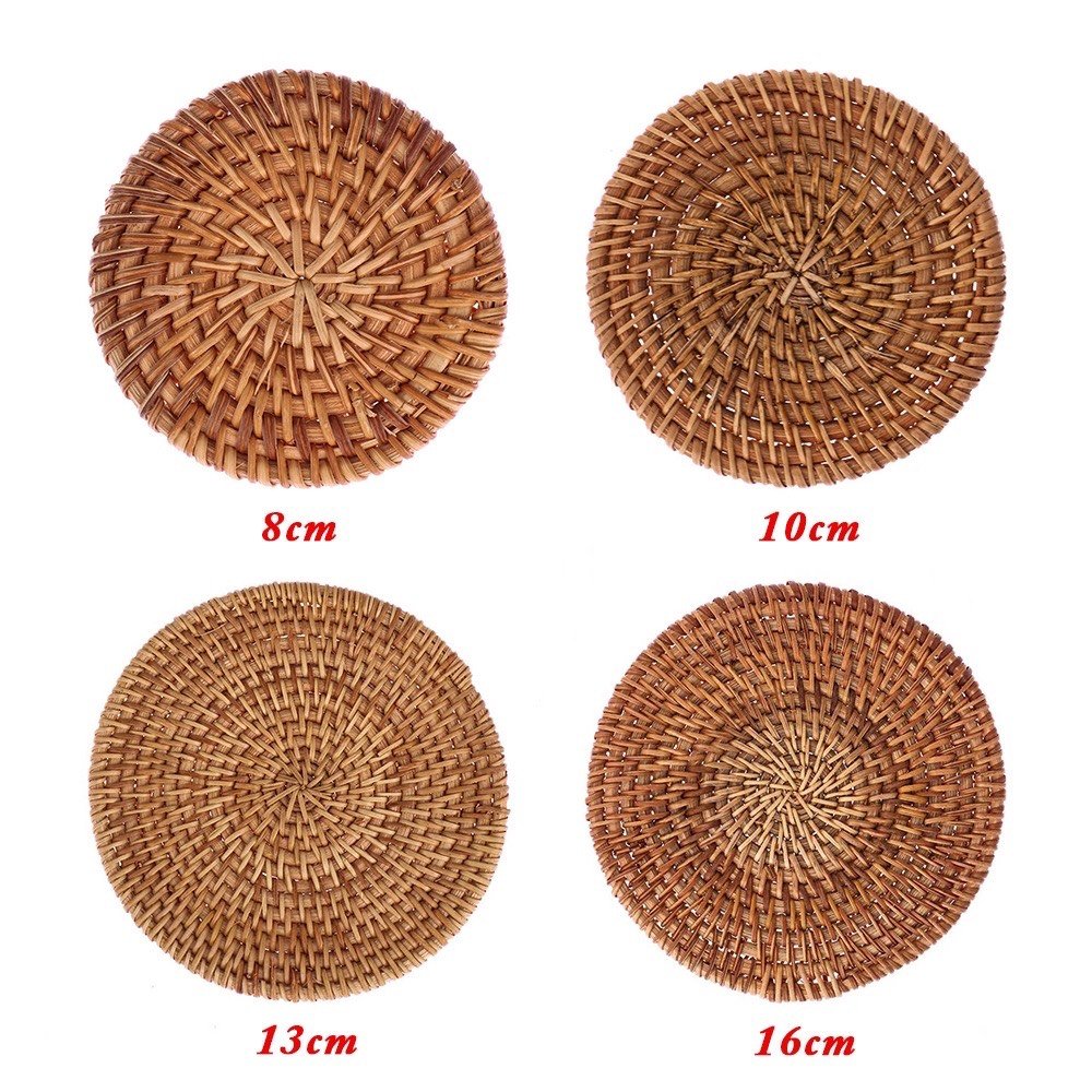 Set 6 Pieces Handmade Rattan Coasters | Round Woven Coasters with Holder | Natural Coaster Set