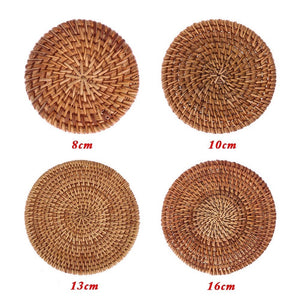 Set 6 Pieces Handmade Rattan Coasters | Round Woven Coasters with Holder | Natural Coaster Set