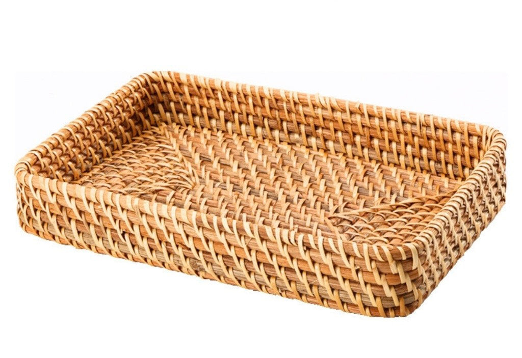 Hansimon Handmade Rectangle Woven Wood RattanTray With Lid and Hold Basket for outlet Home Cloth Bathroom Living Room Storage Housewarming Gift