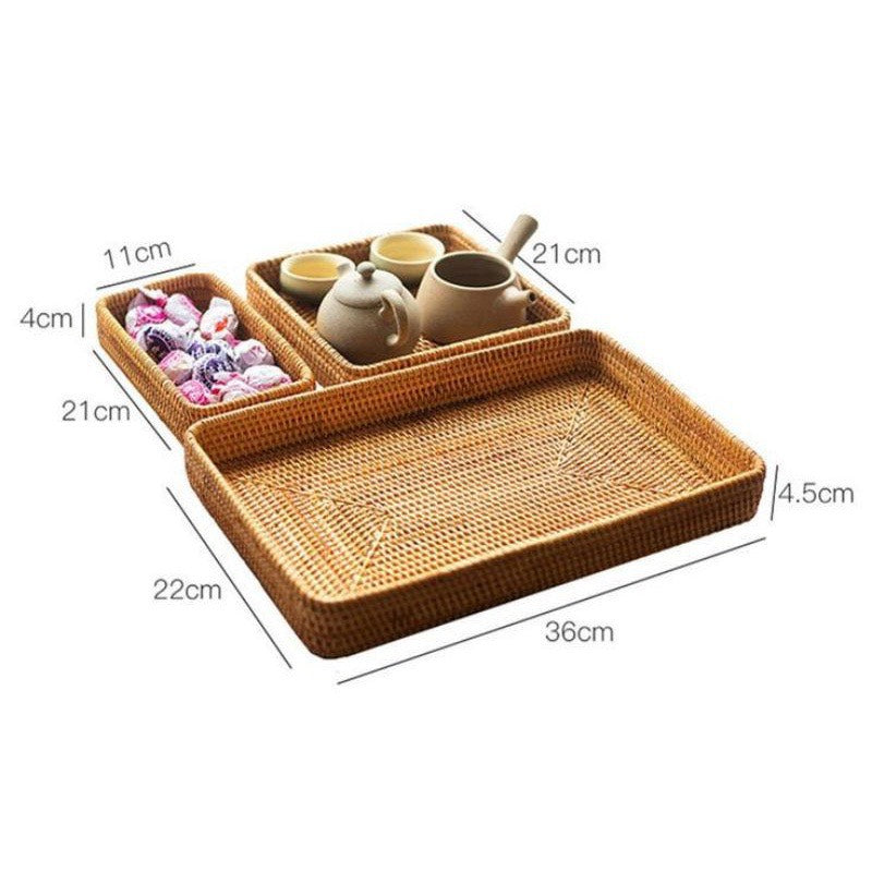 Wicker Baskets Trays Rattan Serving Tray Rectangle Vanity Basket Set of 3 for Bathroom Woven Storage and Organizer for Kitchen Coffee Table Trays for Living Room Home Deco