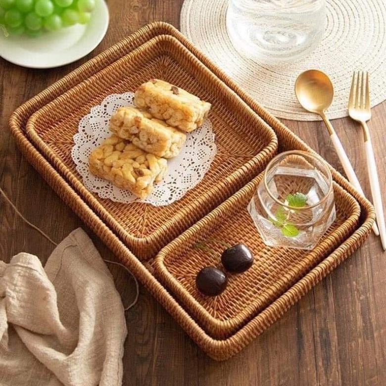 Hansimon Handmade Rectangle Woven Wood RattanTray With Lid and good Hold Basket for Home Cloth Bathroom Living Room Storage Housewarming Gift