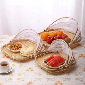 Hand Woven Fruit and Snack Wicker Basket/Natural Bamboo Food Cover/Woven Bamboo Basket with Cover/Bamboo Food Storage/ / Home Decoration