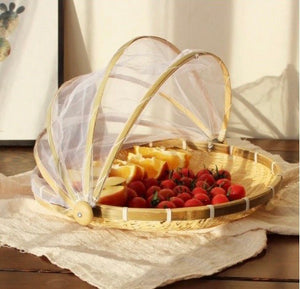 Hand Woven Fruit and Snack Wicker Basket/Natural Bamboo Food Cover/Woven Bamboo Basket with Cover/Bamboo Food Storage/ / Home Decoration