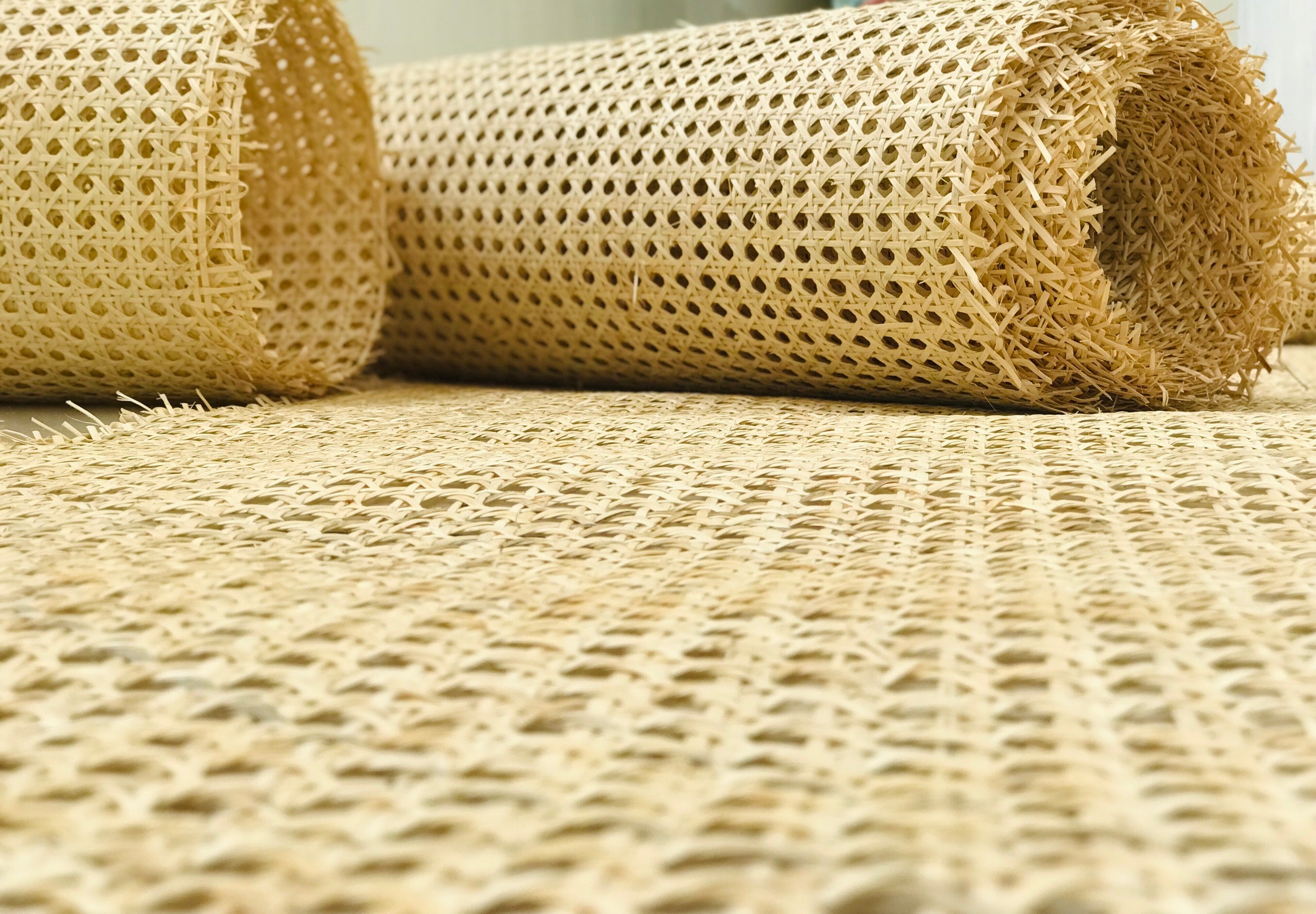 Width 18/24/36"- SPECIAL DISCOUNT - 100% Natural Hexagon Rattan Cane Webbing Roll, Rattan for Rattan Cabinet, Rattan Console, DIY Interiors